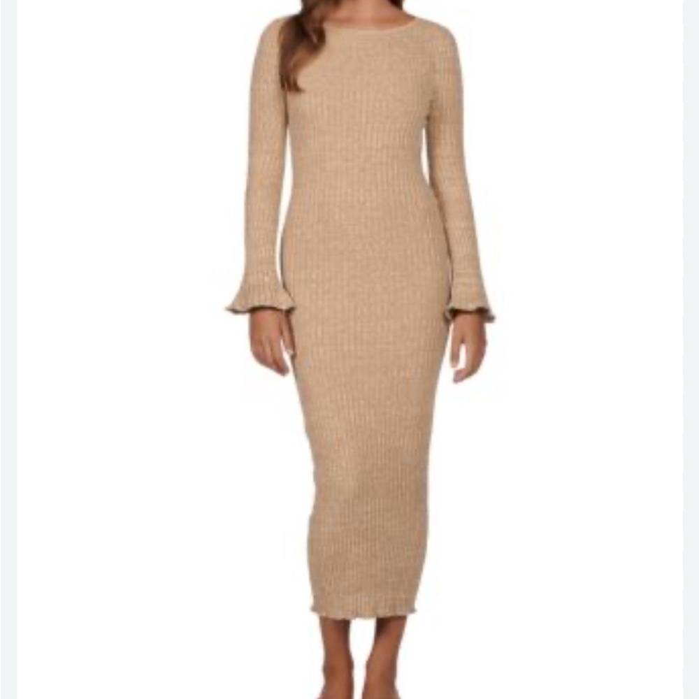 Charlie Holiday Bianca Ribbed-Knit Bodycon Dress Cream Size US4